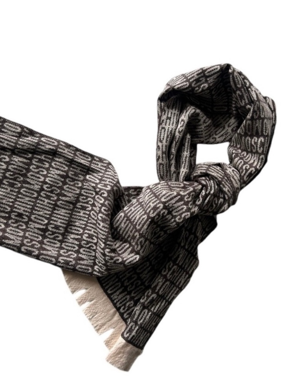 Moschino Black and Cream Logo Jacquard Scarf
